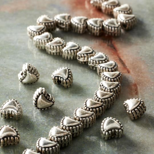12 Pack: Antique Silver Metal Heart Beads, 6mm by Bead Landing™